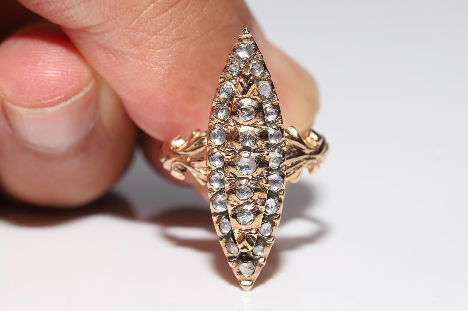 Rétro Anello Navette con diamante naturale taglio rosa in oro 9k, CIRCA 1960 in vendita