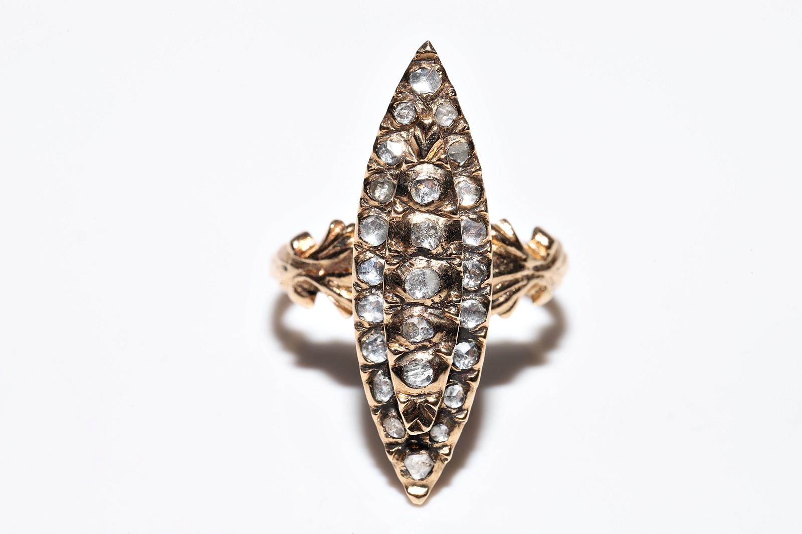 Donna Anello Navette con diamante naturale taglio rosa in oro 9k, CIRCA 1960 in vendita