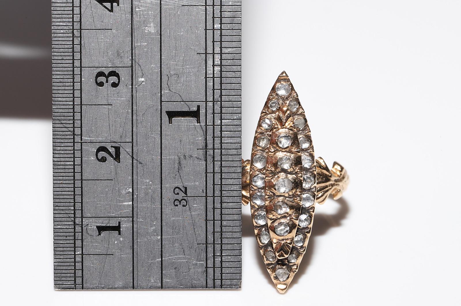 Anello Navette con diamante naturale taglio rosa in oro 9k, CIRCA 1960 in vendita 1