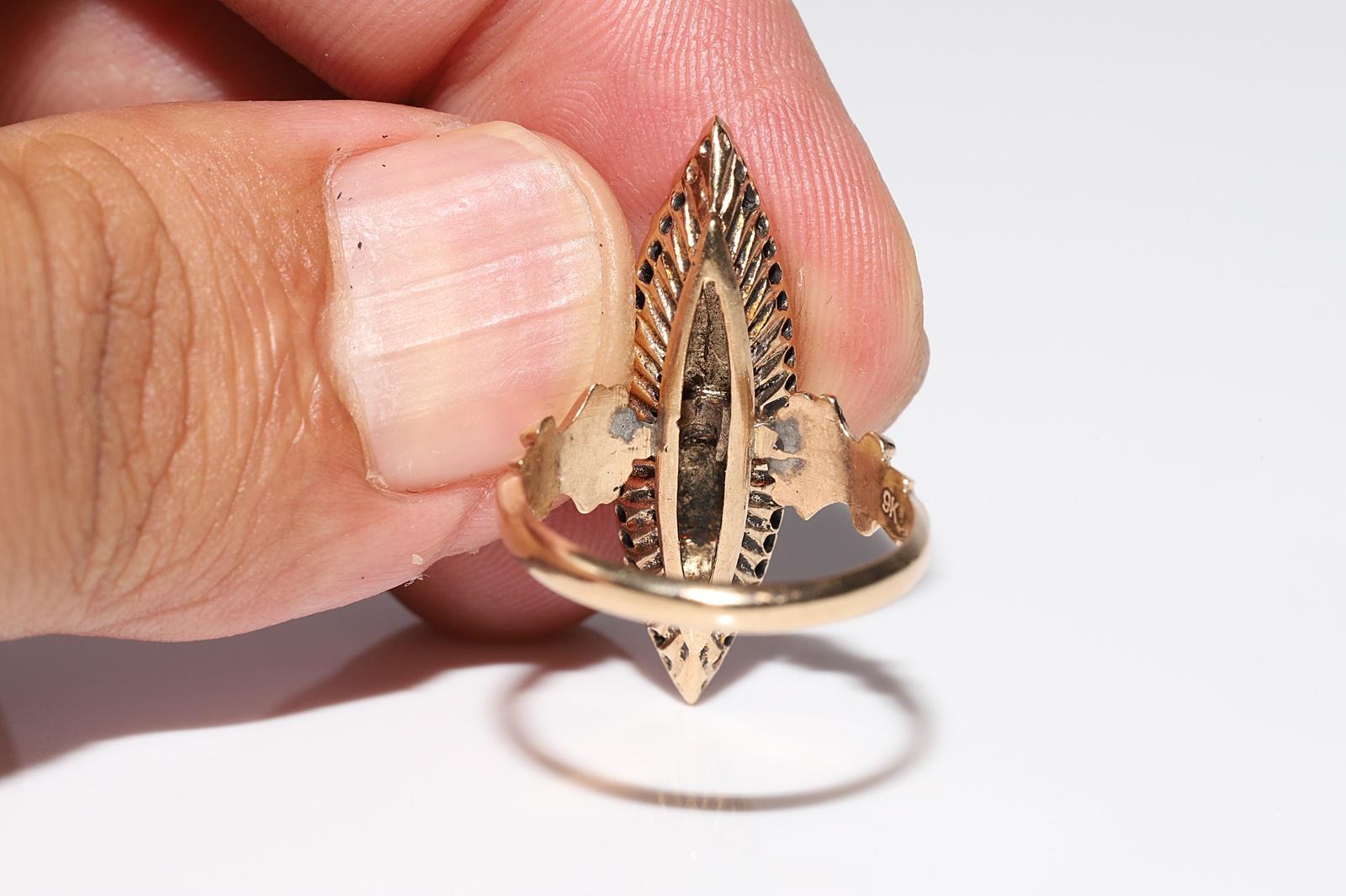 Anello Navette con diamante naturale taglio rosa in oro 9k, CIRCA 1960 in vendita 2