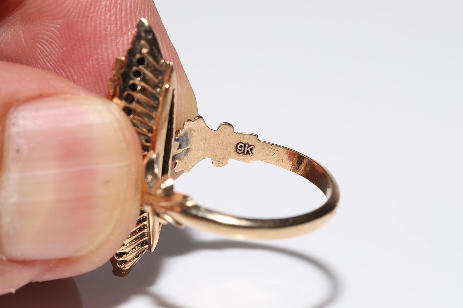 Anello Navette con diamante naturale taglio rosa in oro 9k, CIRCA 1960 in vendita 3