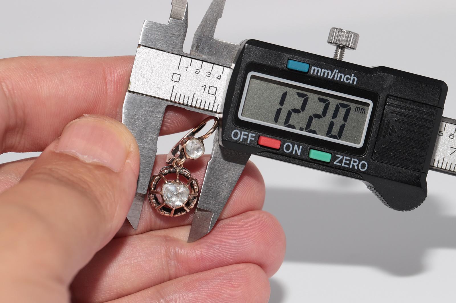 Vintage Circa 1960s 9k Gold Natural Rose Cut Diamond Solitaire Drop Earring For Sale 5