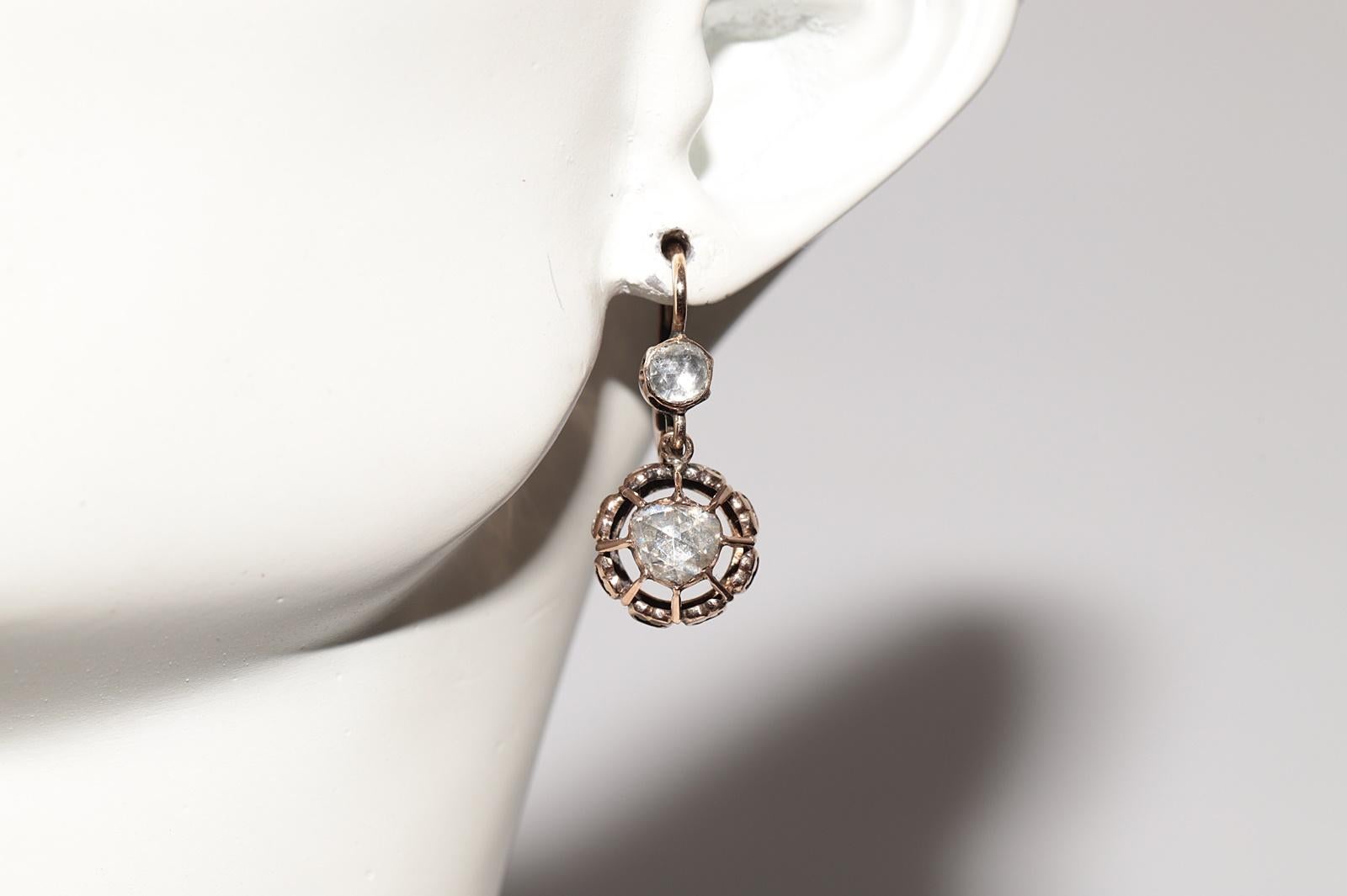 Vintage Circa 1960s 9k Gold Natural Rose Cut Diamond Solitaire Drop Earring For Sale 7