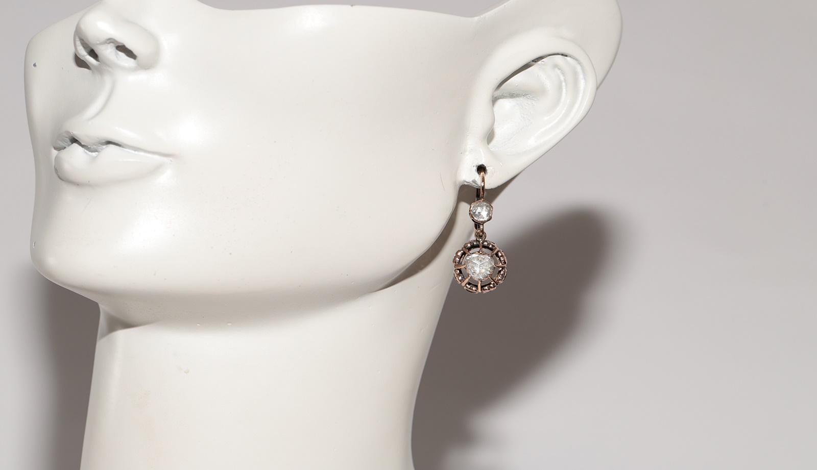 Vintage Circa 1960s 9k Gold Natural Rose Cut Diamond Solitaire Drop Earring For Sale 8