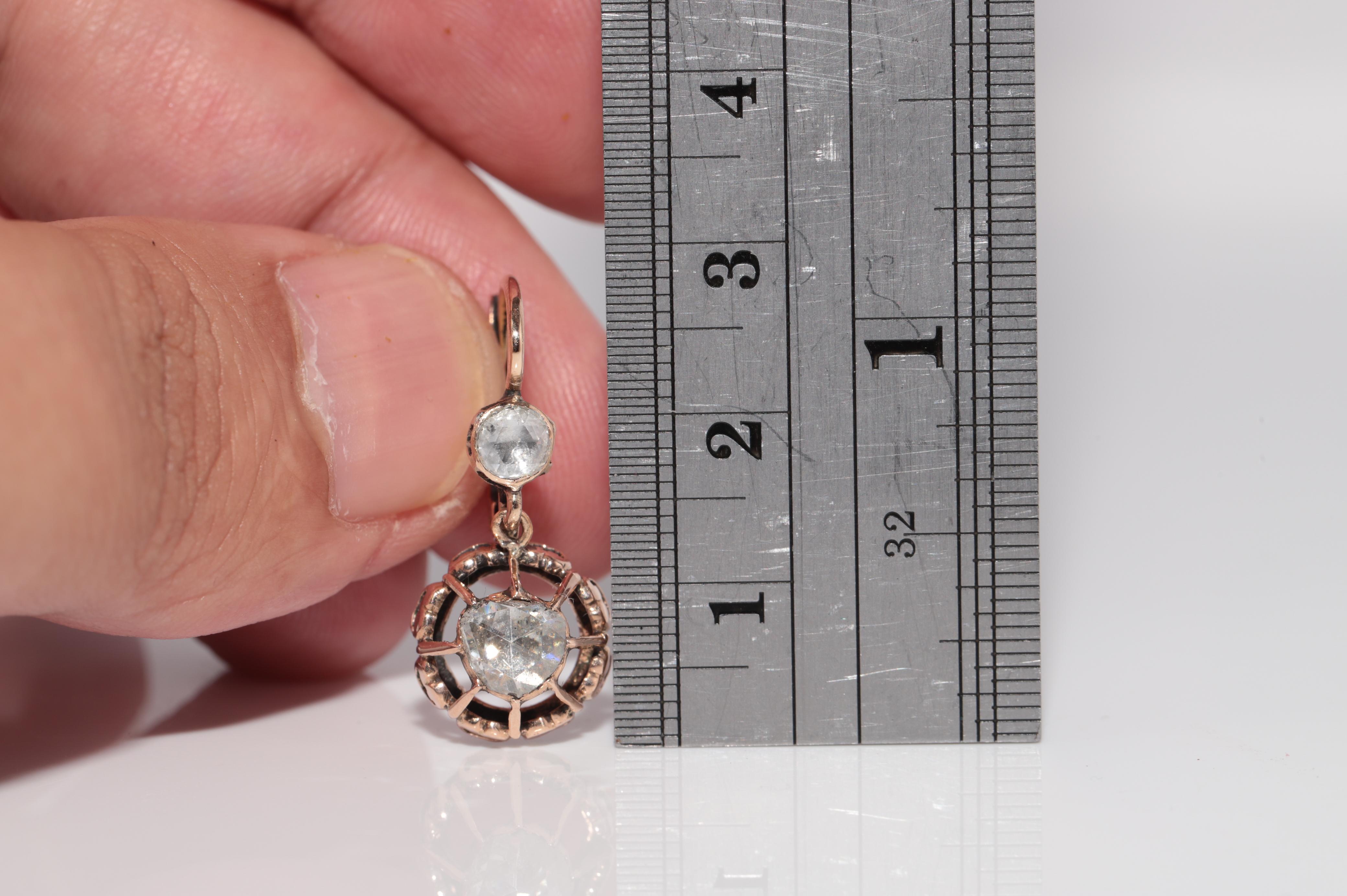 Vintage Circa 1960s 9k Gold Natural Rose Cut Diamond Solitaire Drop Earring For Sale 11