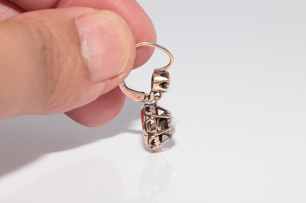 Women's Vintage Circa 1960s 9k Gold Natural Rose Cut Diamond Solitaire Drop Earring For Sale