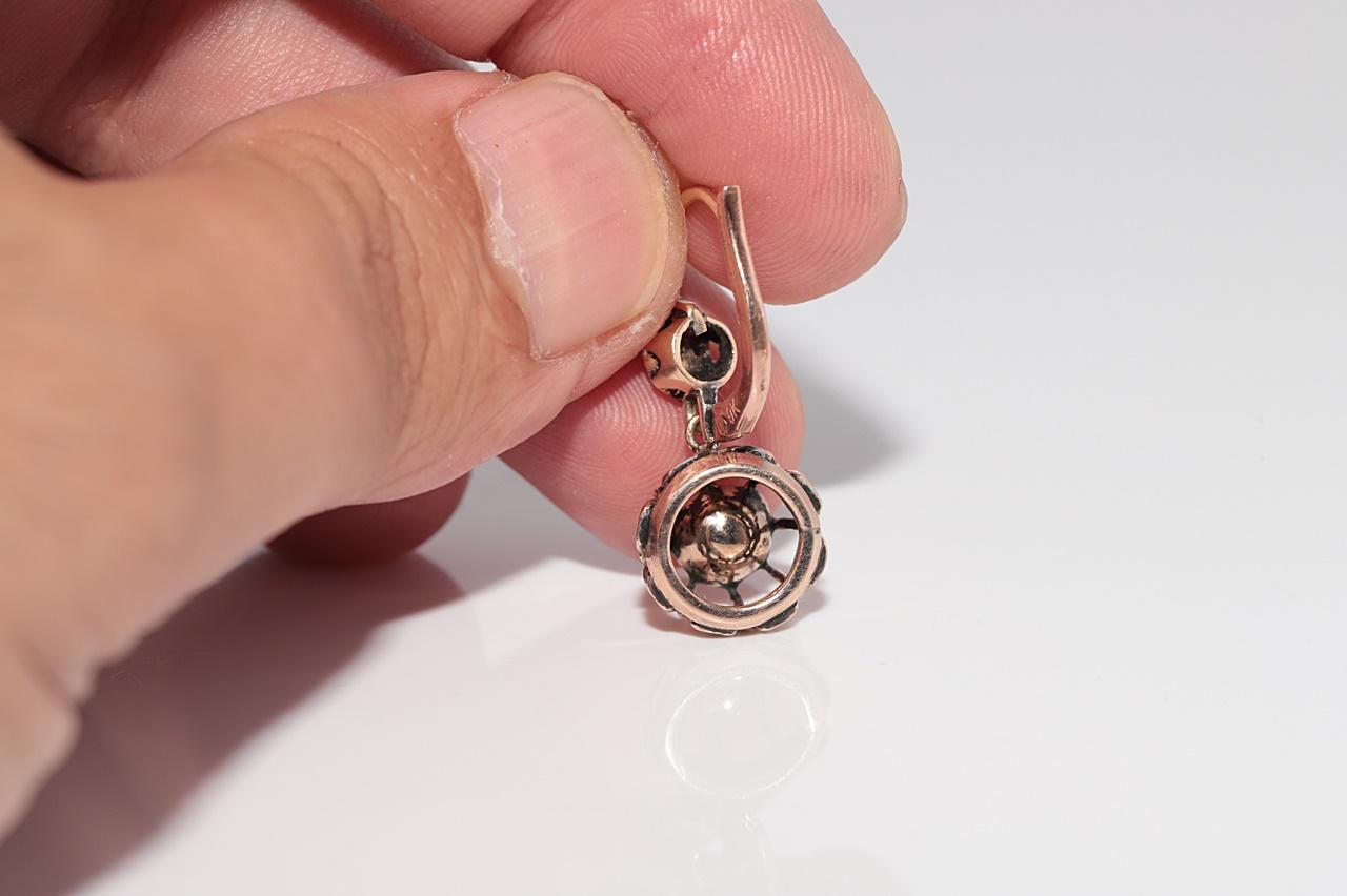 Vintage Circa 1960s 9k Gold Natural Rose Cut Diamond Solitaire Drop Earring For Sale 2