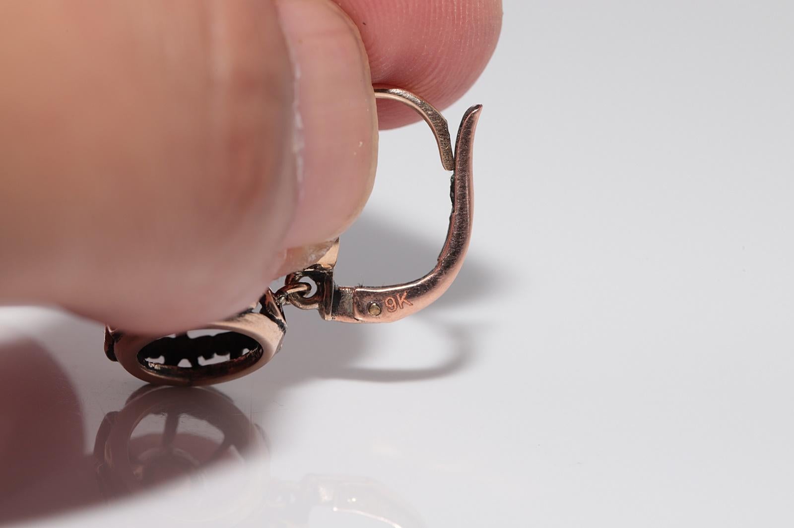 Vintage Circa 1960s 9k Gold Natural Rose Cut Diamond Solitaire Drop Earring For Sale 3