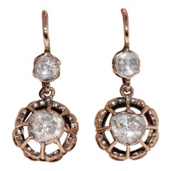 Vintage Circa 1960s Oro de 9 quilates Diamante natural talla rosa Solitario Pendiente de gota