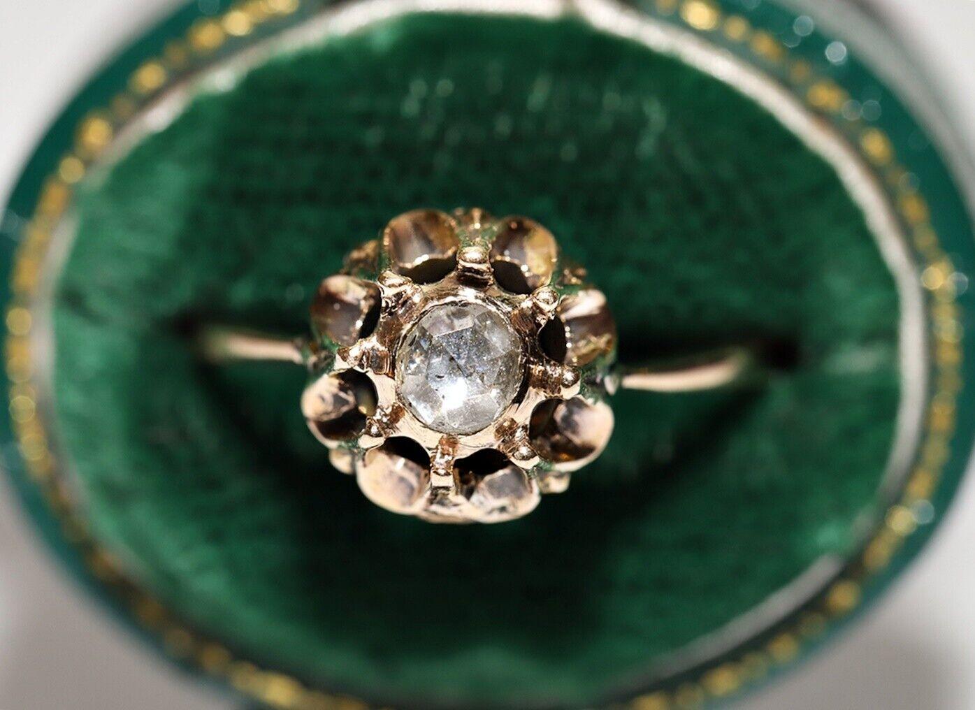 Anello solitario con diamante naturale taglio rosa in oro 9k, vintage, degli anni '60 circa in vendita 4