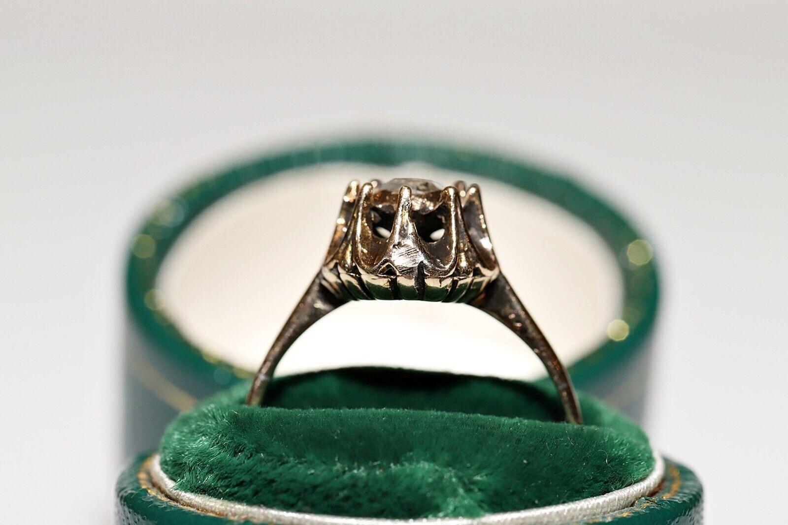 Anello solitario con diamante naturale taglio rosa in oro 9k, vintage, degli anni '60 circa in vendita 5