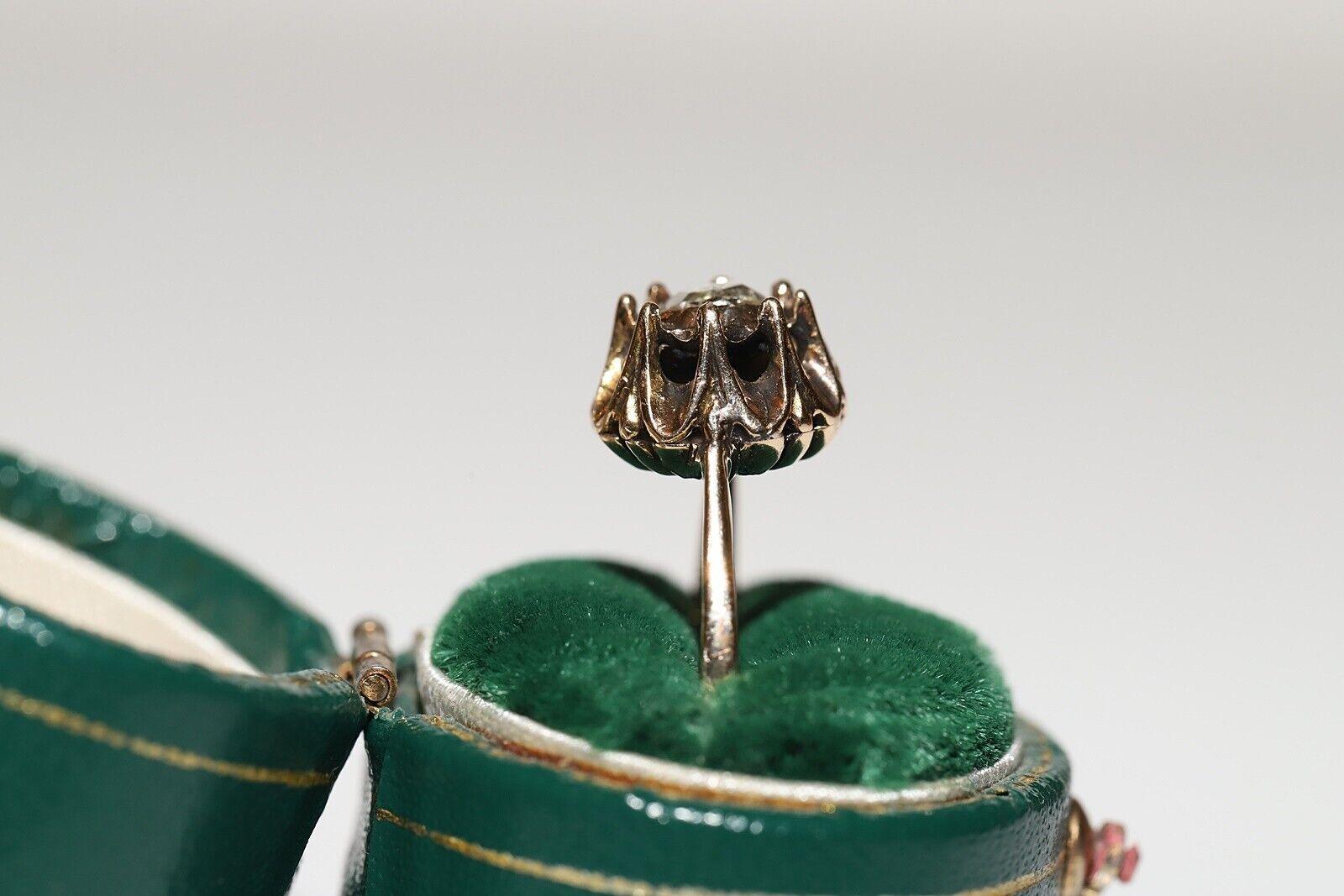 Anello solitario con diamante naturale taglio rosa in oro 9k, vintage, degli anni '60 circa in vendita 6