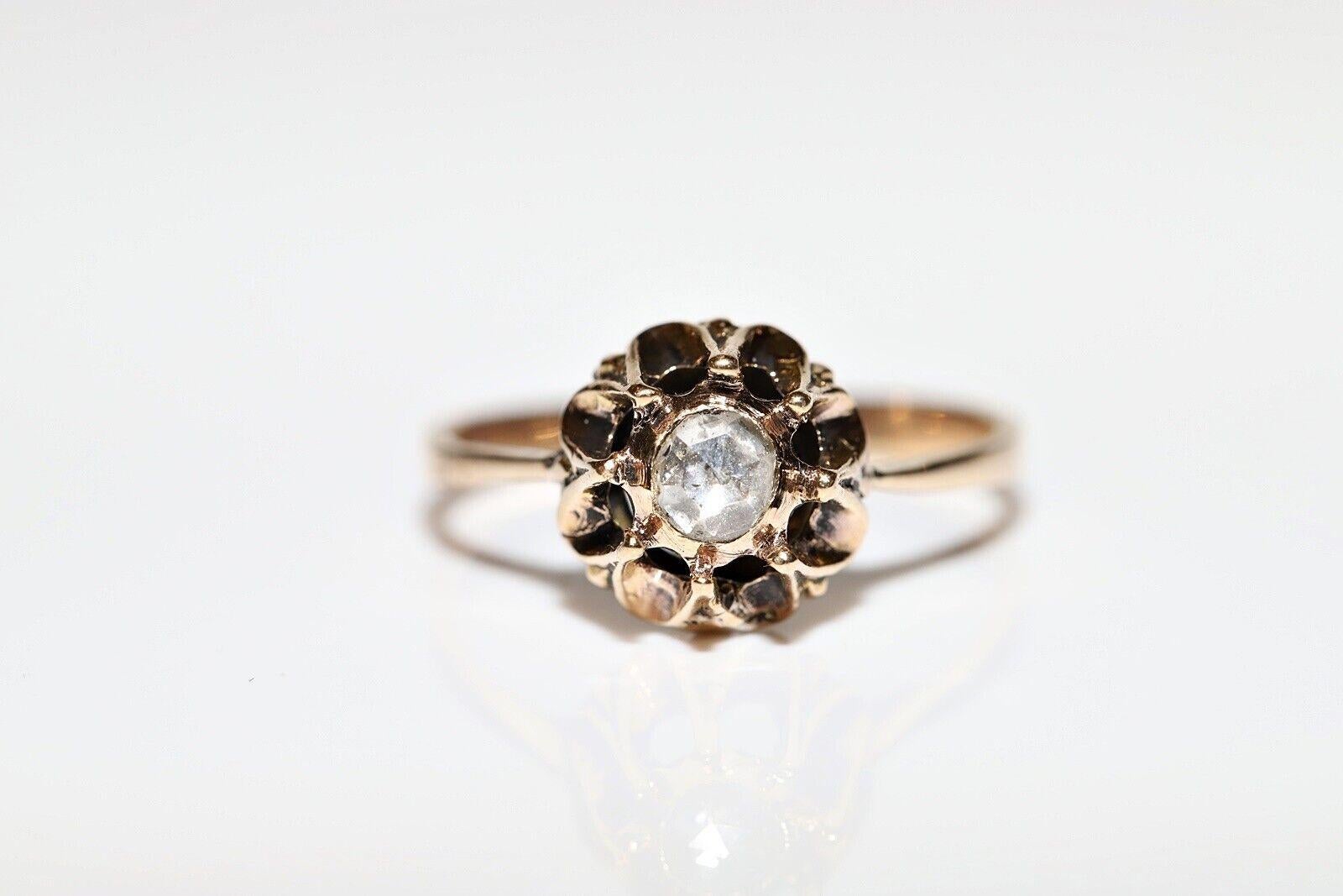 Anello solitario con diamante naturale taglio rosa in oro 9k, vintage, degli anni '60 circa in vendita 7