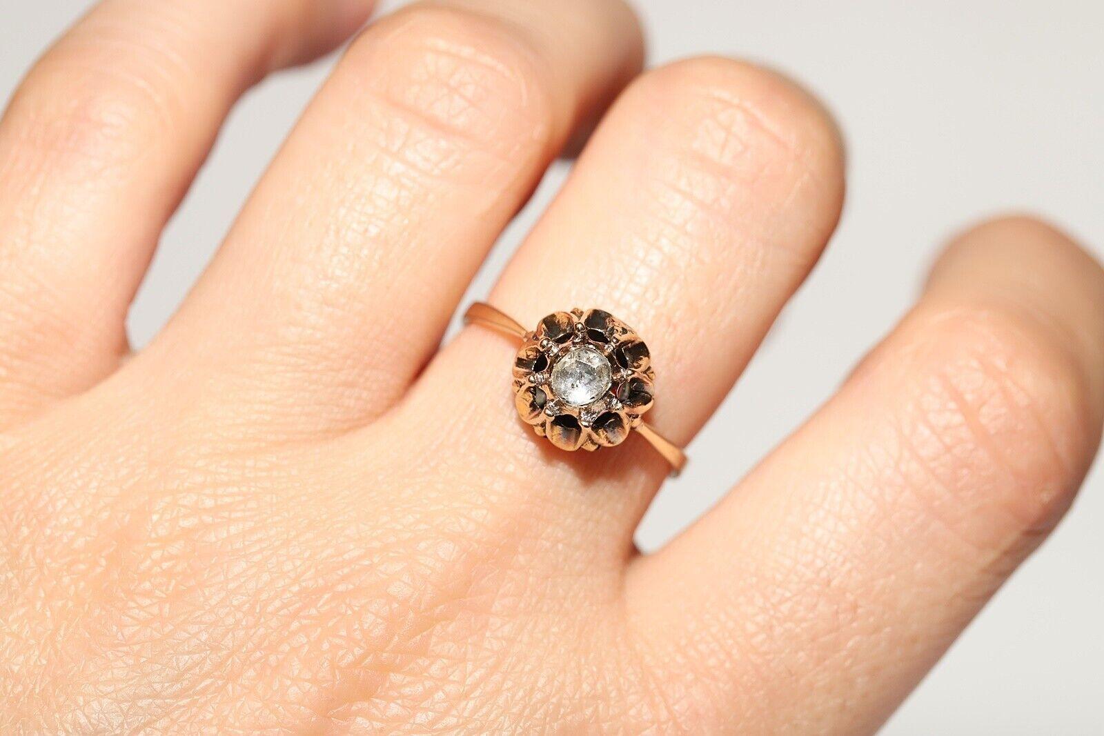 Anello solitario con diamante naturale taglio rosa in oro 9k, vintage, degli anni '60 circa in vendita 1