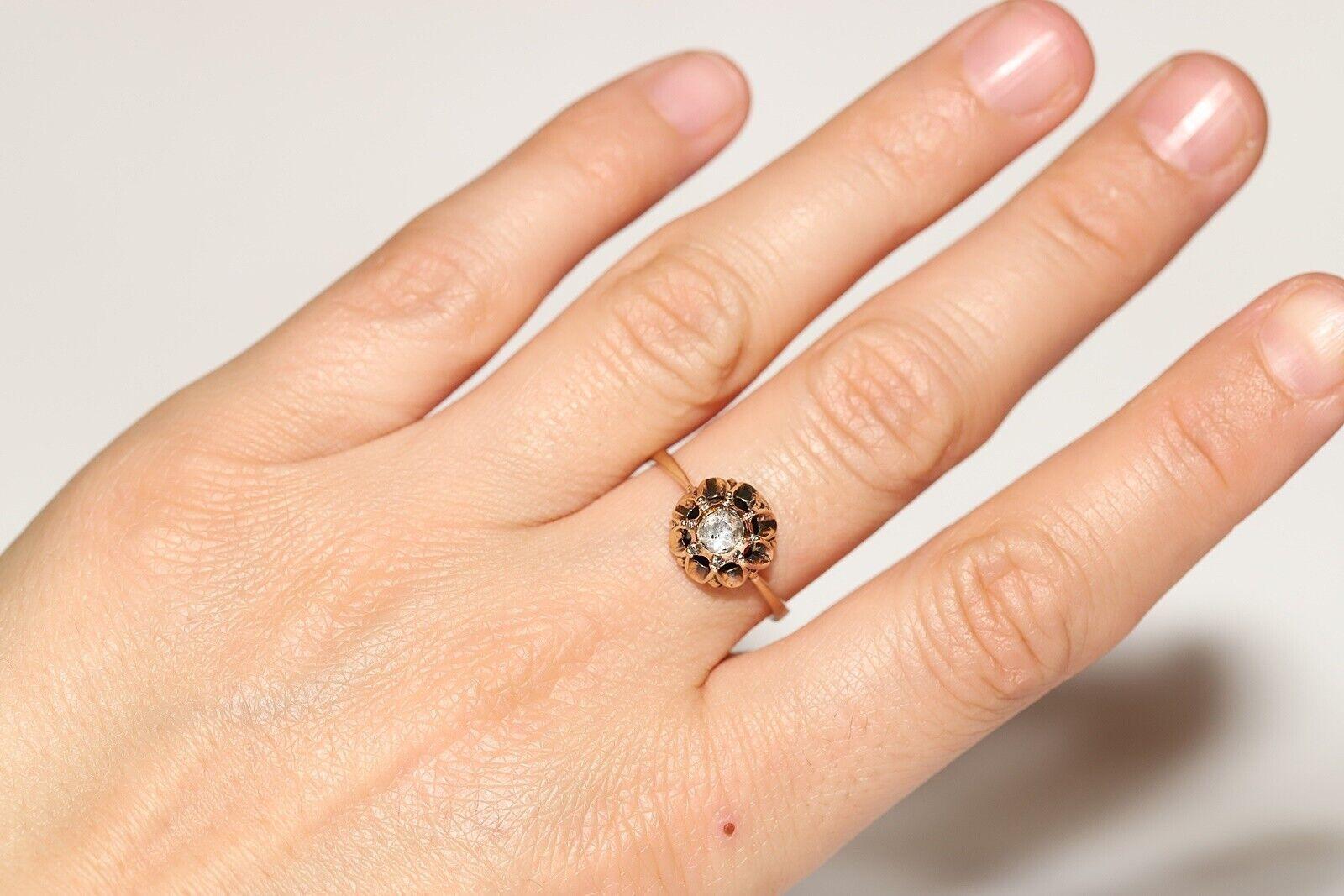 Anello solitario con diamante naturale taglio rosa in oro 9k, vintage, degli anni '60 circa in vendita 2