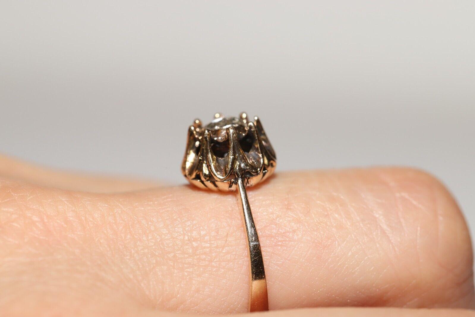 Anello solitario con diamante naturale taglio rosa in oro 9k, vintage, degli anni '60 circa in vendita 3