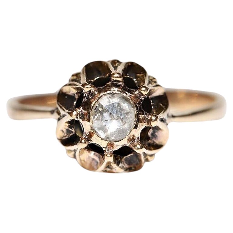 Bague solitaire vintage des années 1960 en or 9 carats avec diamants naturels taille rose