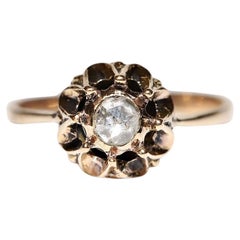  Retro Circa 1960s 9k Gold Natural Rose Cut Diamond Solitaire Ring