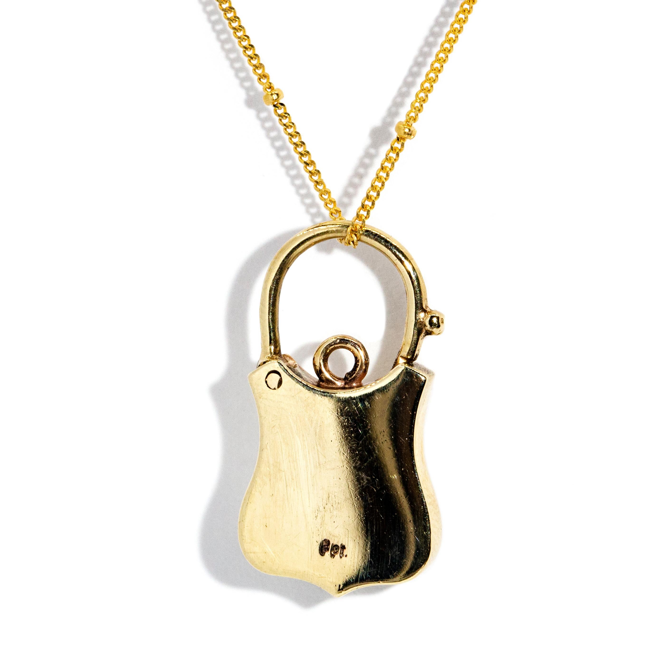 Women's Vintage Circa 1960s Amethyst & Seed Pearl Padlock Pendant & Chain 9 Carat Gold For Sale
