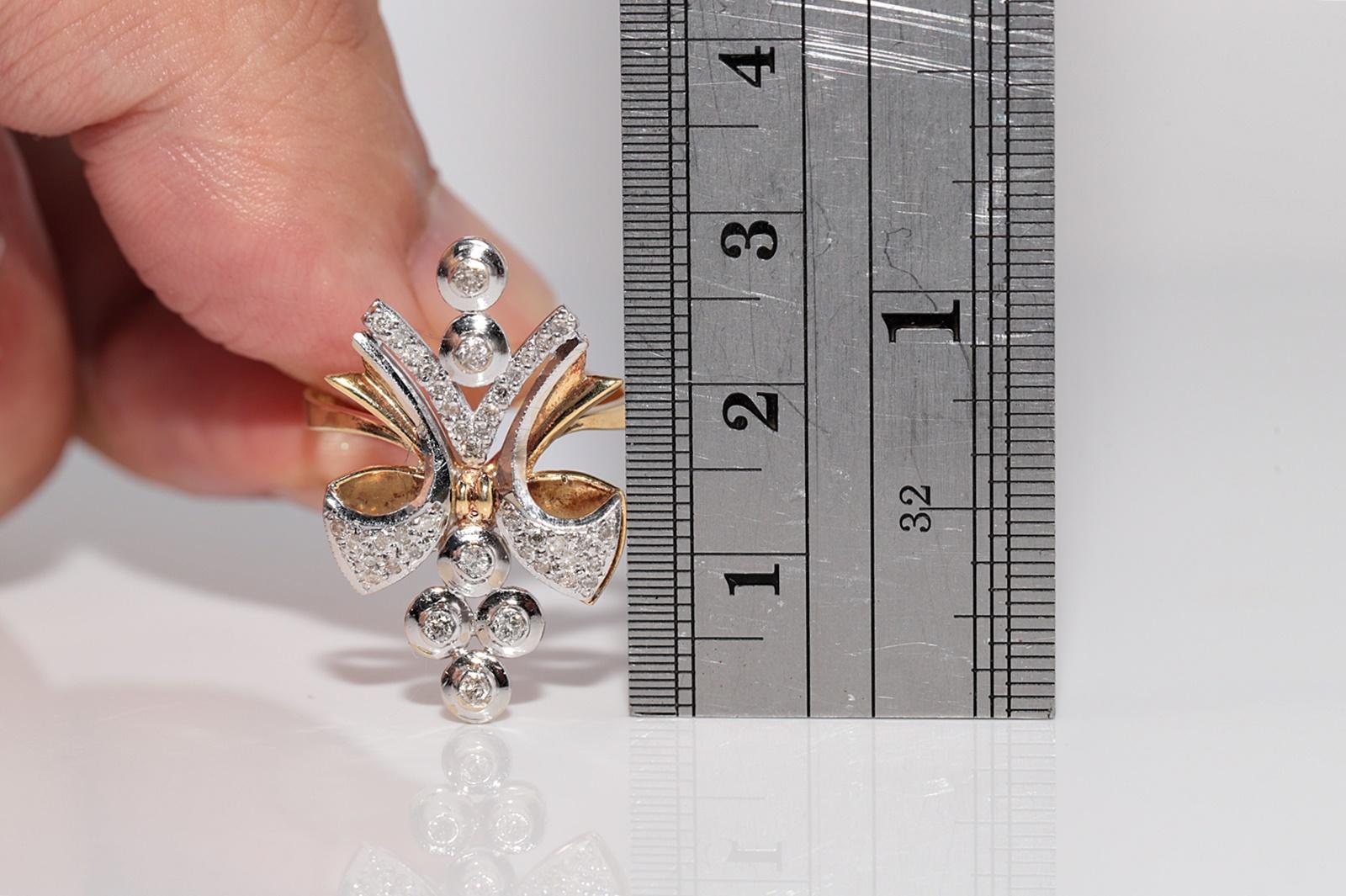 Vintage Circa 1960er Jugendstil Desing 18k Gold Natürlicher Diamant Dekorierter Ring Damen im Angebot