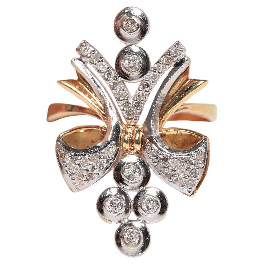 Vintage Circa 1960 Art Nouveau Desing Bague en or 18k décorée de diamants naturels
