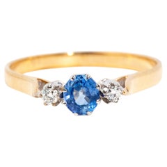 Vintage Circa 1960s Bright Blue Oval Ceylon Sapphire & Diamond Ring 9 Carat Gold