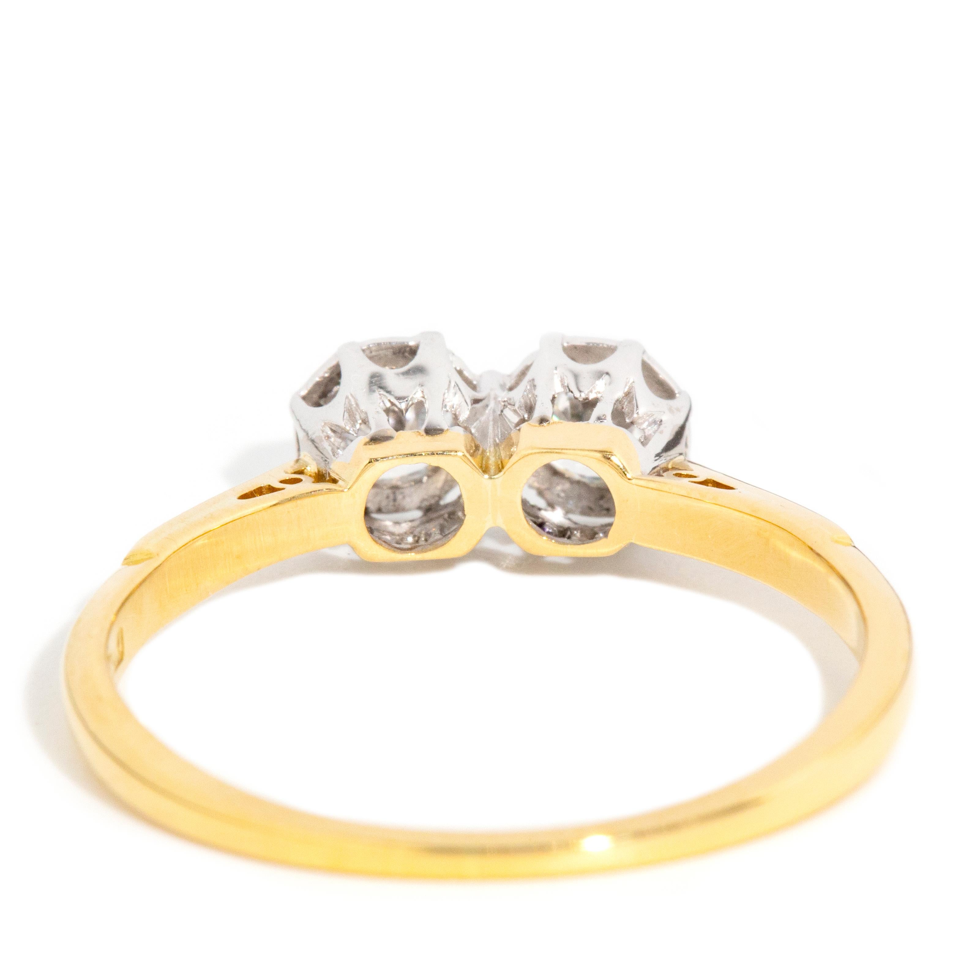 Women's Vintage Circa 1960s Brilliant Diamond Duo Engagement Ring 18 Carat Yellow Gold For Sale