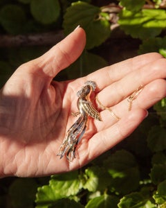 Vintage Circa 1960s Diamond Set Tri Colour 18 Carat Gold Bird Brooch
