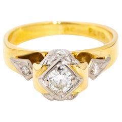 Vintage Circa 1960s Diamond Three Stone Ring 18 Carat Yellow & White Gold