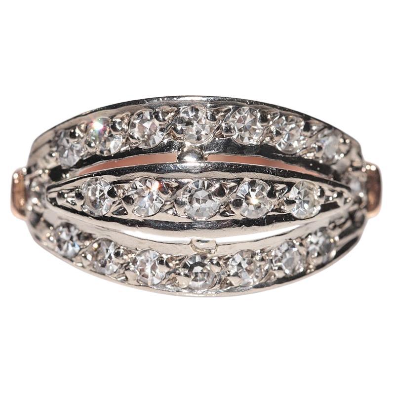 Anello a grappolo con diamanti naturali in oro 14k, vintage, degli anni
60 circa, realizzato a mano