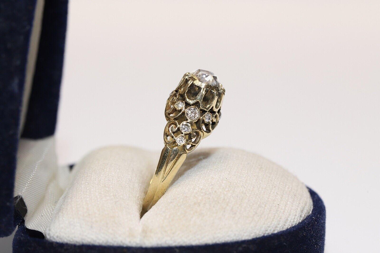 Anello decorato con diamanti naturali in oro 14k, CIRCA 1960, fatto a mano in vendita 5