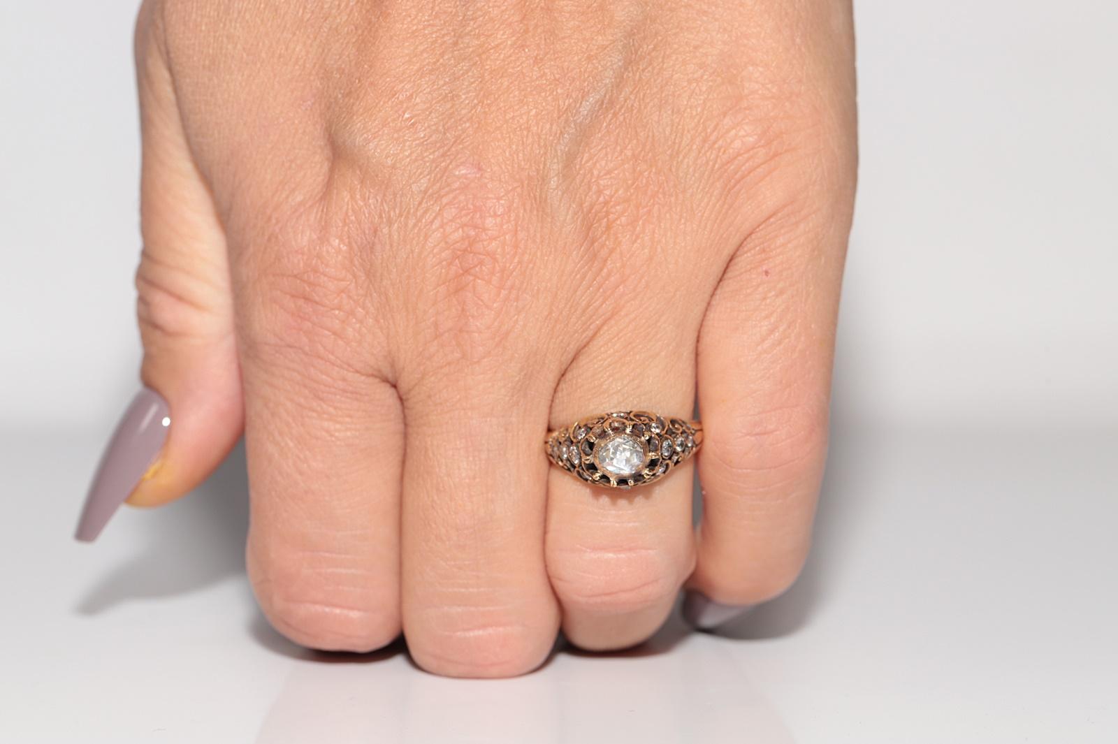 Anello decorato con diamanti naturali in oro 14k, CIRCA 1960, fatto a mano in vendita 9