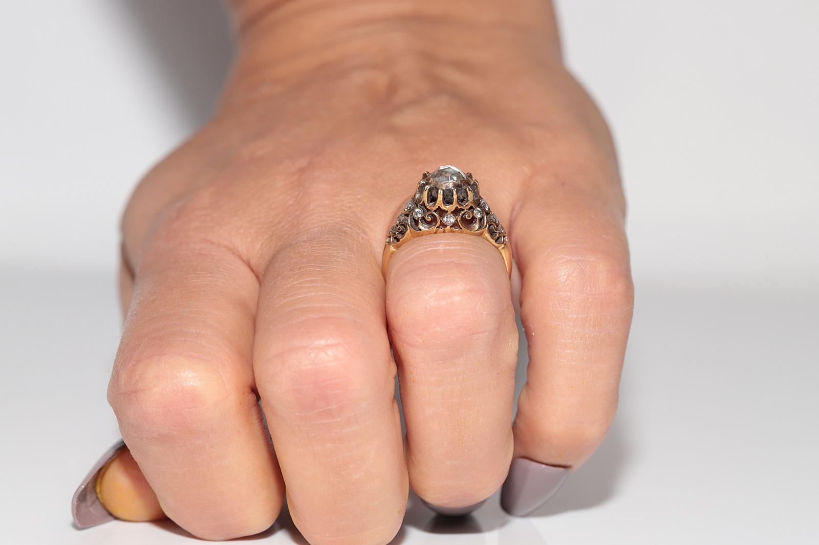 Anello decorato con diamanti naturali in oro 14k, CIRCA 1960, fatto a mano in vendita 12