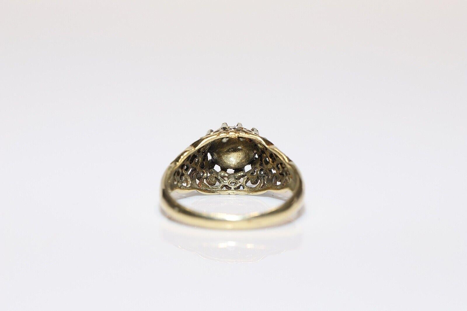 Taglio a rosa Anello decorato con diamanti naturali in oro 14k, CIRCA 1960, fatto a mano in vendita