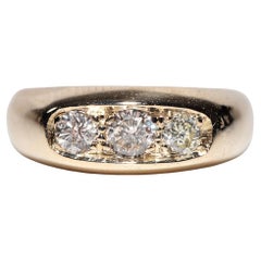 Vintage Circa 1960s Anillo artesanal de oro de 14k con diamantes naturales talla antigua