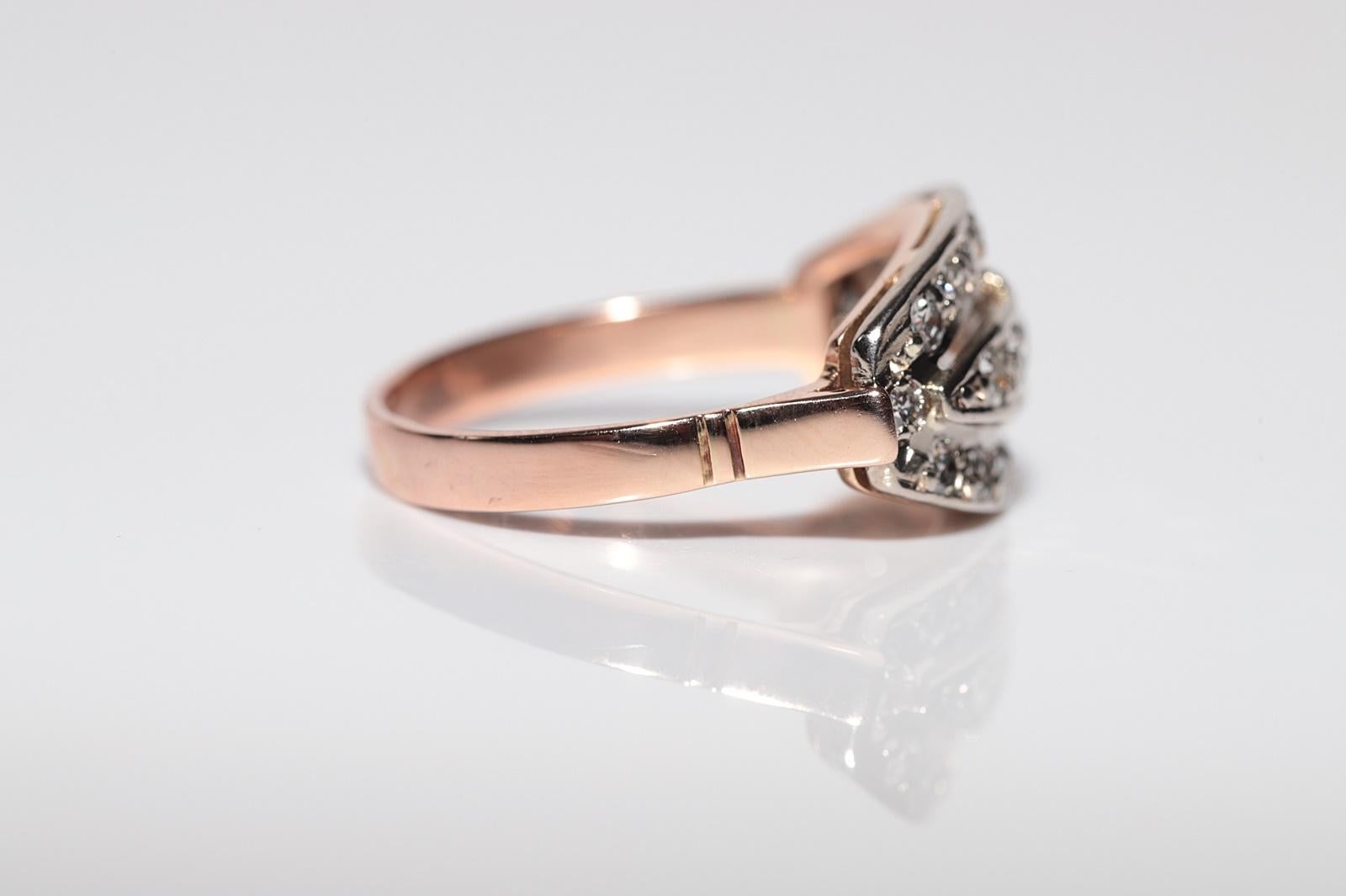 Vintage Circa 1960s Handcrafted 14k Gold Natural Rose Cut Diamond Cluster Ring For Sale 4