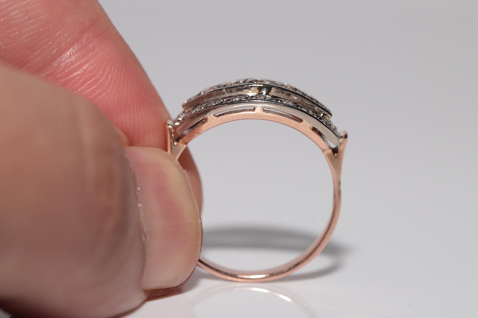Vintage Circa 1960s Handcrafted 14k Gold Natural Rose Cut Diamond Cluster Ring For Sale 5