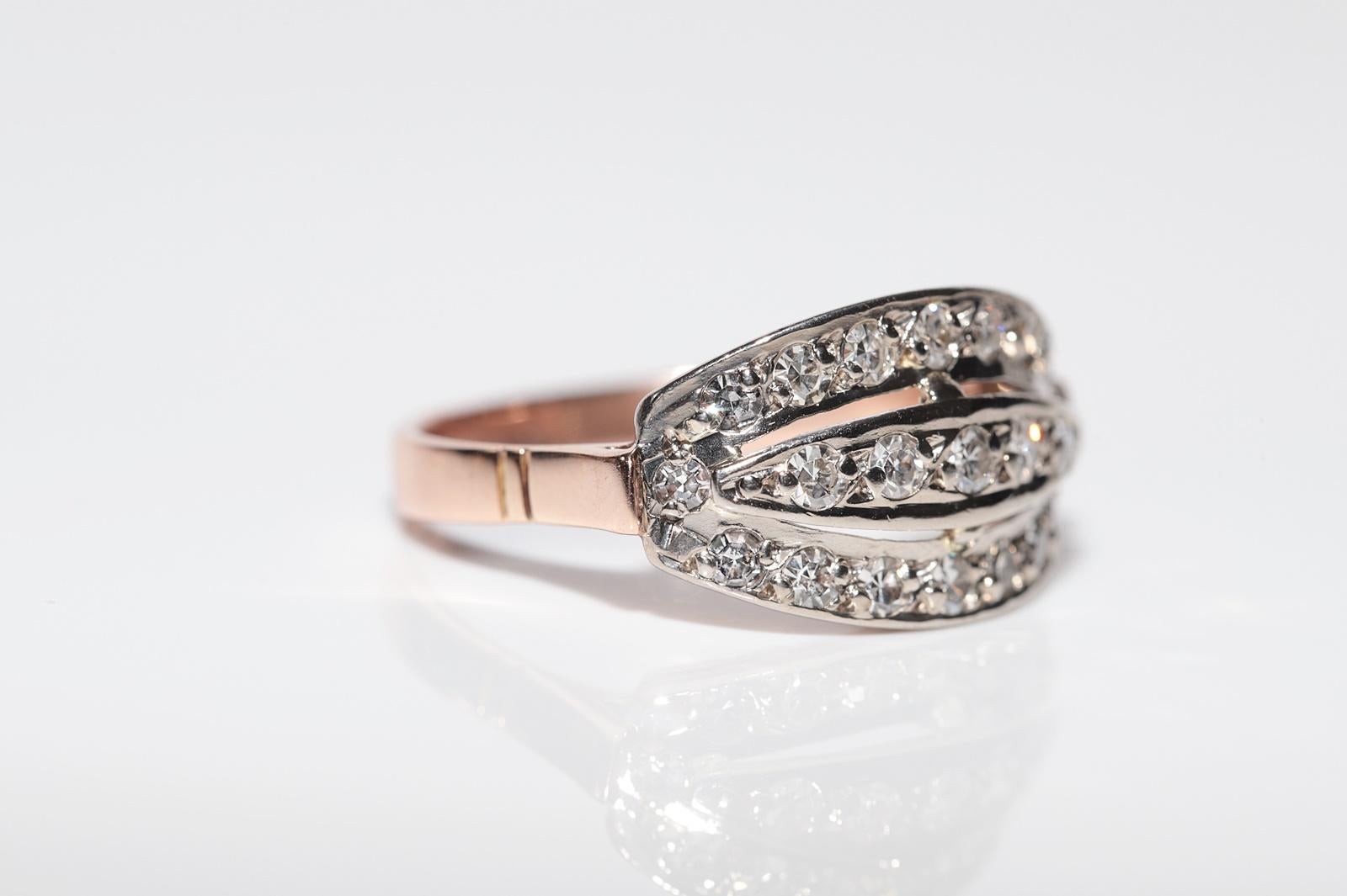 Vintage Circa 1960s Handcrafted 14k Gold Natural Rose Cut Diamond Cluster Ring For Sale 3