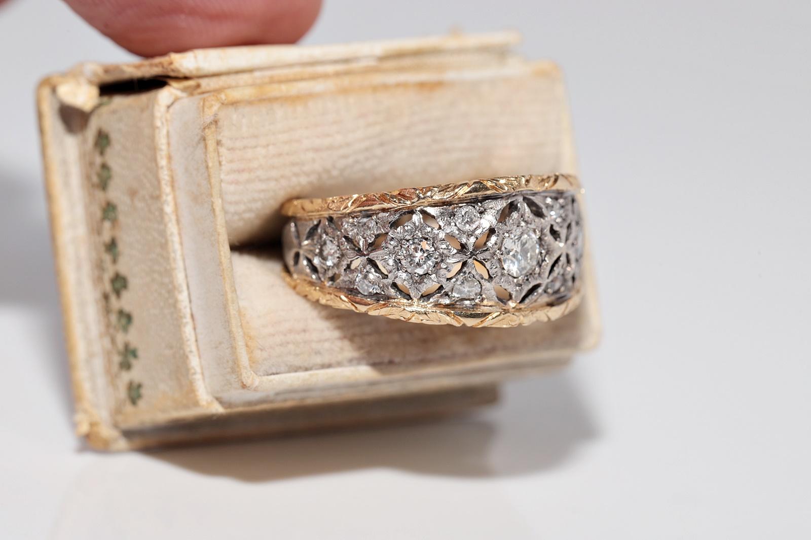 Rétro Anello a fascia decorato con diamanti naturali in oro 18 ct. d'epoca CIRCA 1960 in vendita