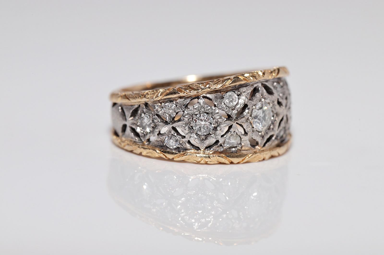 Taglio brillante Anello a fascia decorato con diamanti naturali in oro 18 ct. d'epoca CIRCA 1960 in vendita