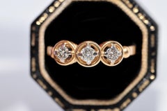 Vintage Circa 1960s Handcrafted 18k Gold Natural Diamond Three Stone Ring