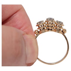 Vintage Circa 1960s Handcrafted 18k Gold Natural Diamond Three Stone Ring