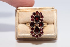 Vintage Circa 1960s Handcrafted 8k Gold Natural Garnet Decorated Ring