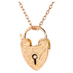 Vintage Circa 1960s Heart Padlock Pendant & Cable Chain 9 Carat Yellow Gold