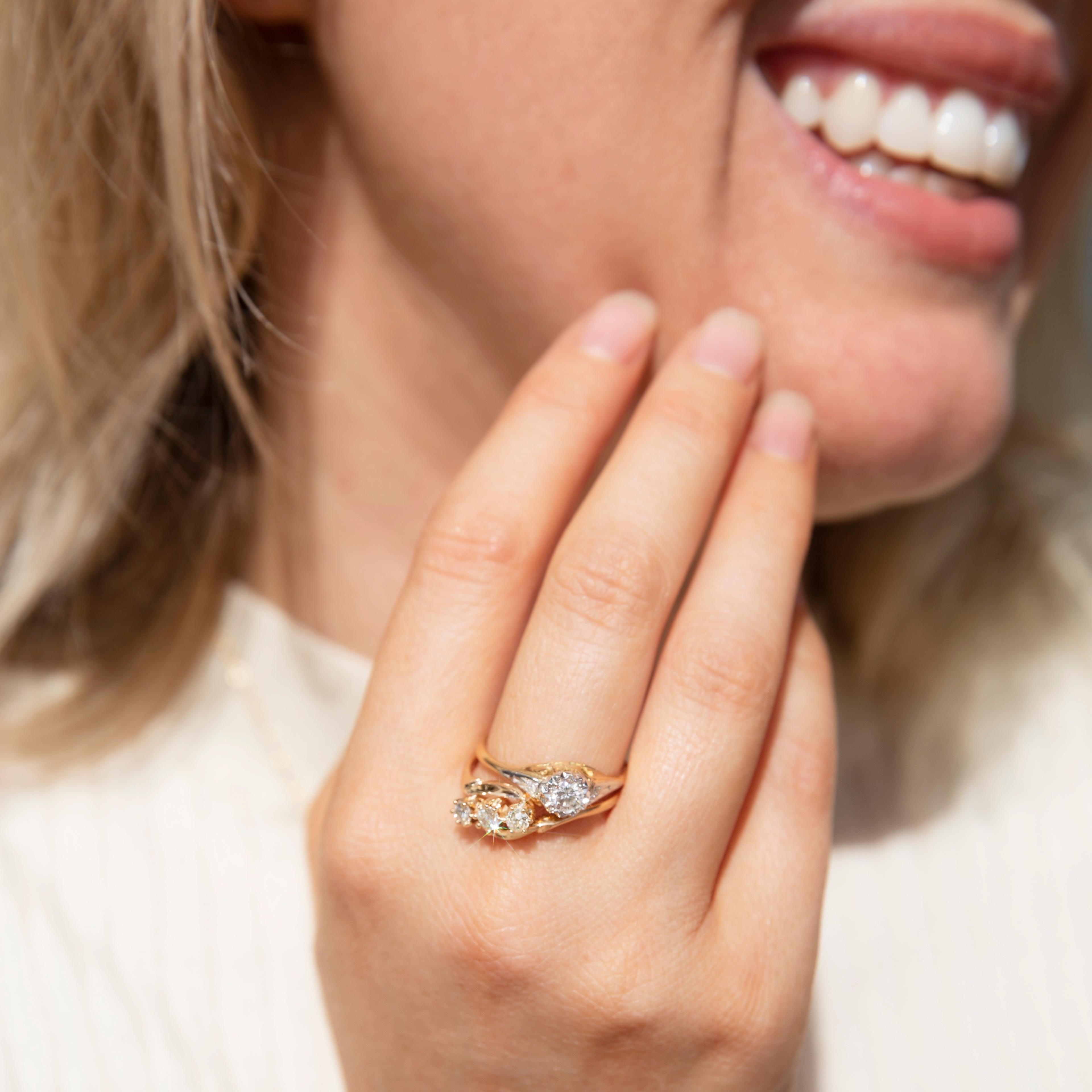Modern Vintage Circa 1960s Illusion Set Diamond Engagement Ring 18 Carat Yellow Gold For Sale