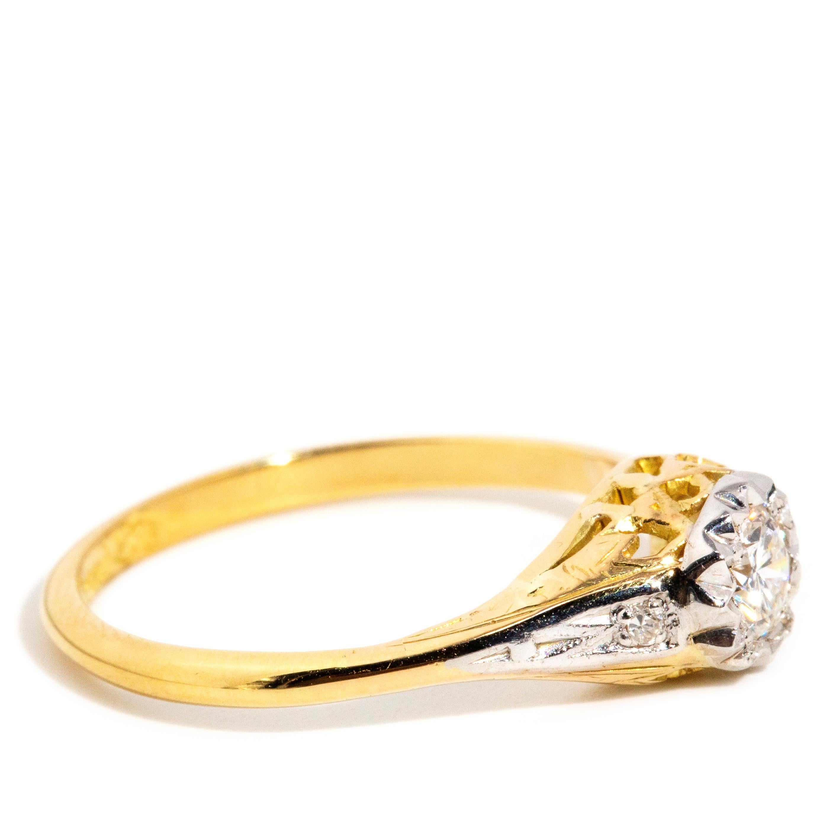 Round Cut Vintage Circa 1960s Illusion Set Diamond Engagement Ring 18 Carat Yellow Gold For Sale