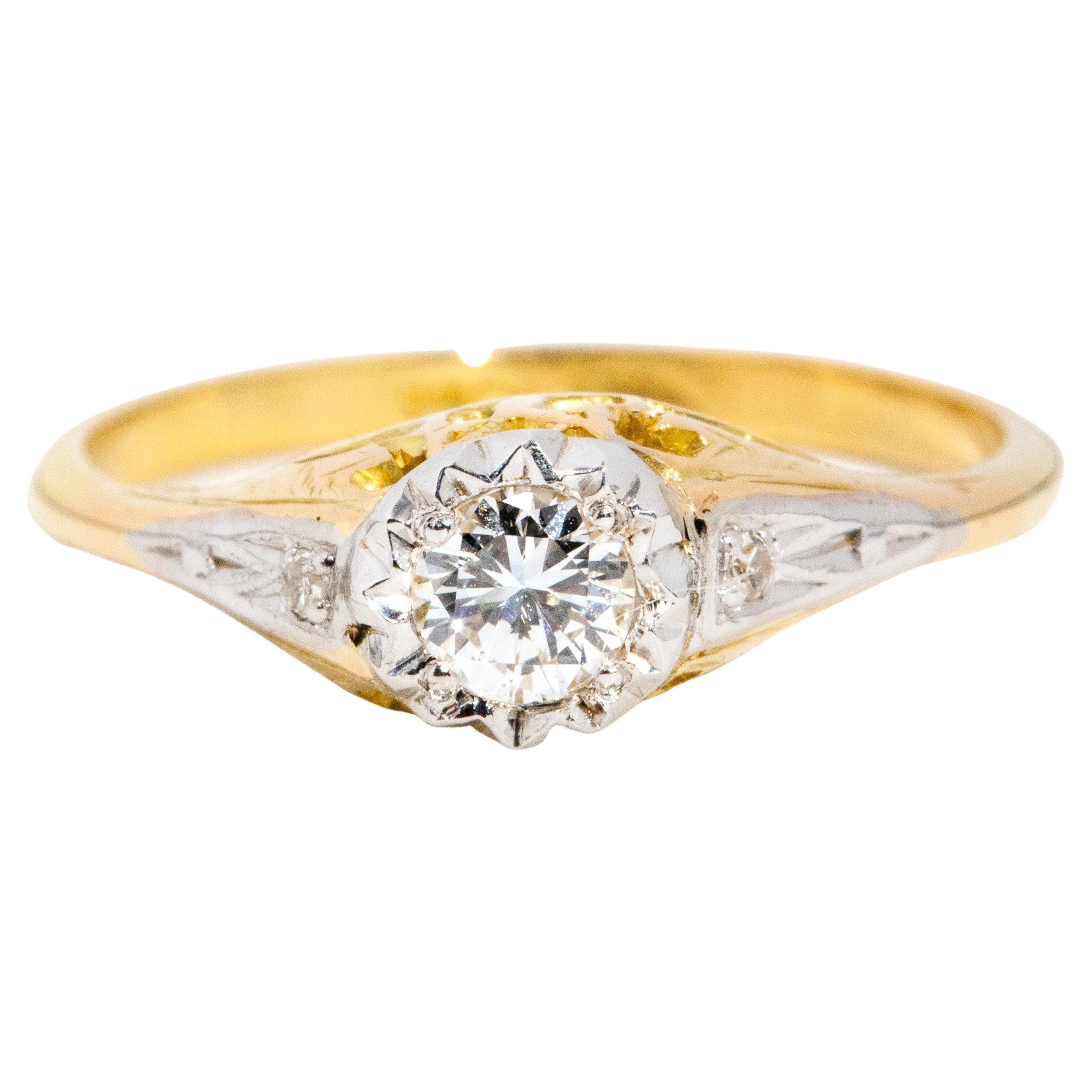 Vintage Circa 1960s Illusion Set Diamond Engagement Ring 18 Carat Yellow Gold For Sale