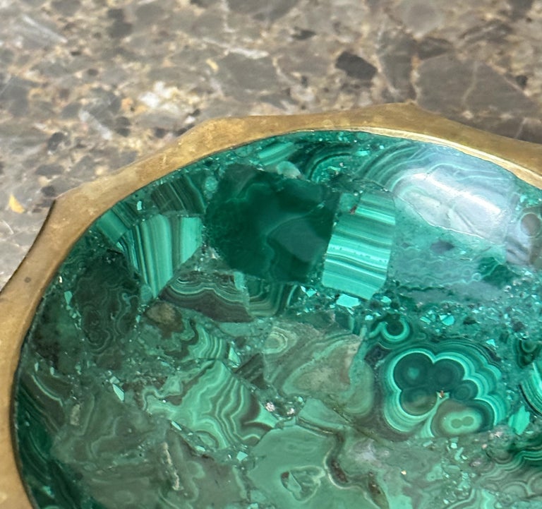 Vintage circa 1960s Malachite Bowl with Silver Metal Trim for Nuts or Keys Etc For Sale at 1stDibs