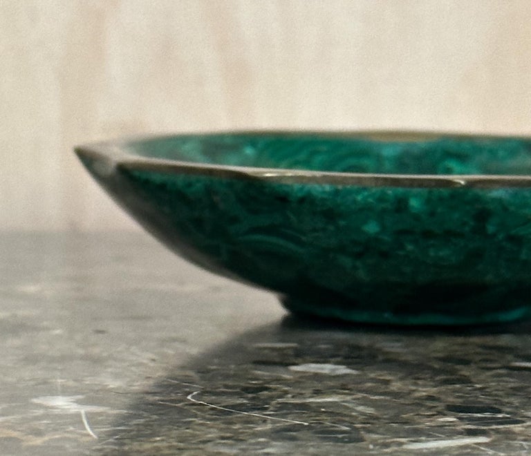 Vintage circa 1960s Malachite Bowl with Silver Metal Trim for Nuts or Keys Etc For Sale at 1stDibs