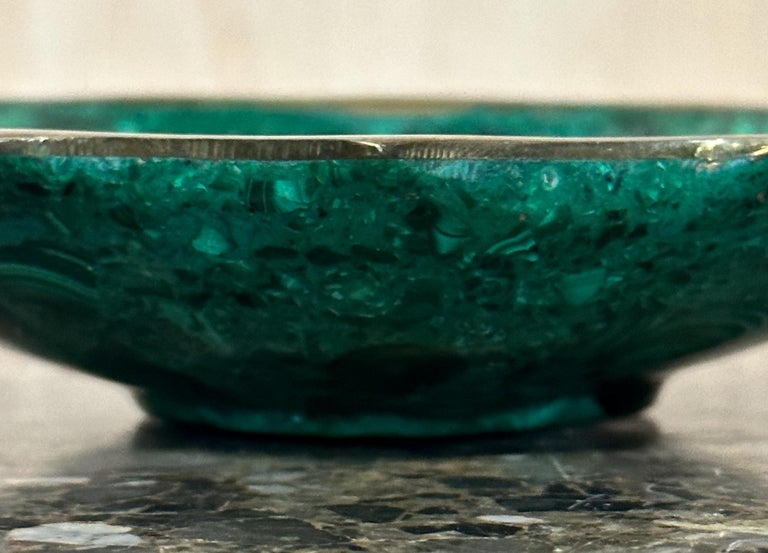 Vintage circa 1960s Malachite Bowl with Silver Metal Trim for Nuts or Keys Etc For Sale at 1stDibs